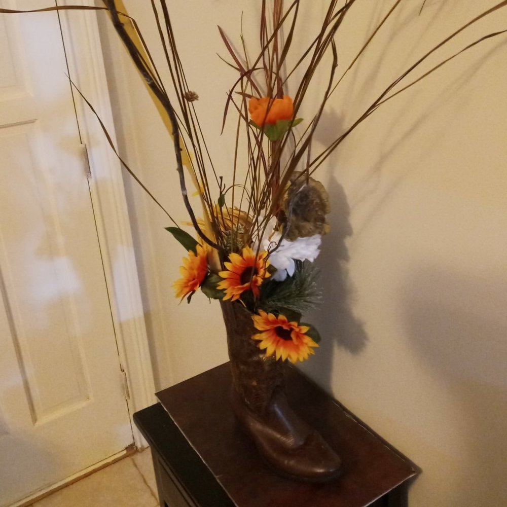 Flowers in his boot